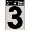 Address Numbers, 3, Black Vinyl, Adhesive, 3-In.