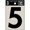 Address Numbers, 5, Black Vinyl, Adhesive, 3-In.