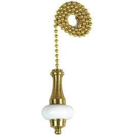 Lamp Pull Chain, Brass & White Ceramic, 12-In.