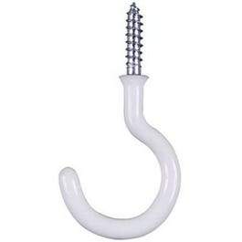 Cup Hook, White, Vinyl Coated, 2-Pk., 1.5-In.