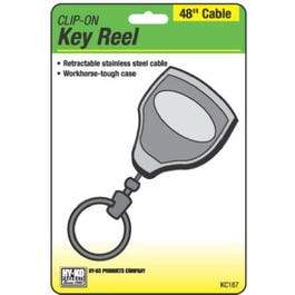 Key Reel Clip, Retractable, Black With 48-In. Stainless Steel Cable