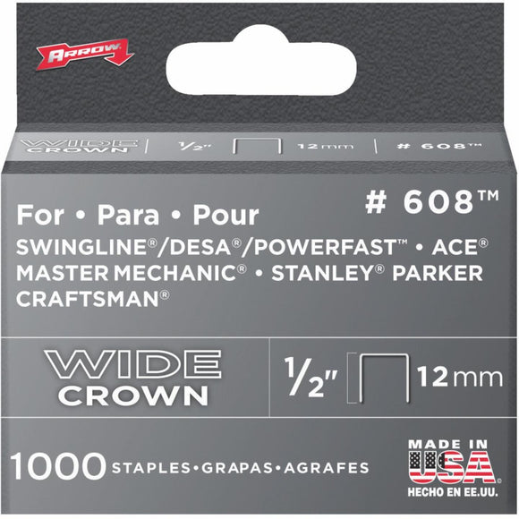 Arrow Heavy-Duty Wide Crown Staple, 1/2 In. (1000-Pack)