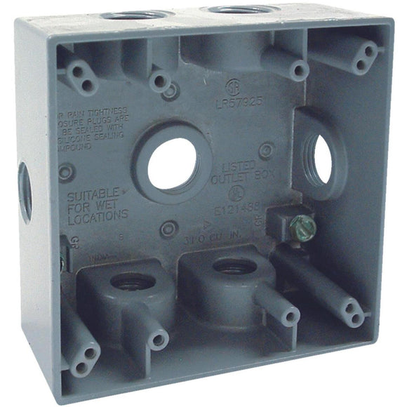 Bell 2-Gang 1/2 In. 7-Outlet Gray Aluminum Electrical Outdoor Outlet Box