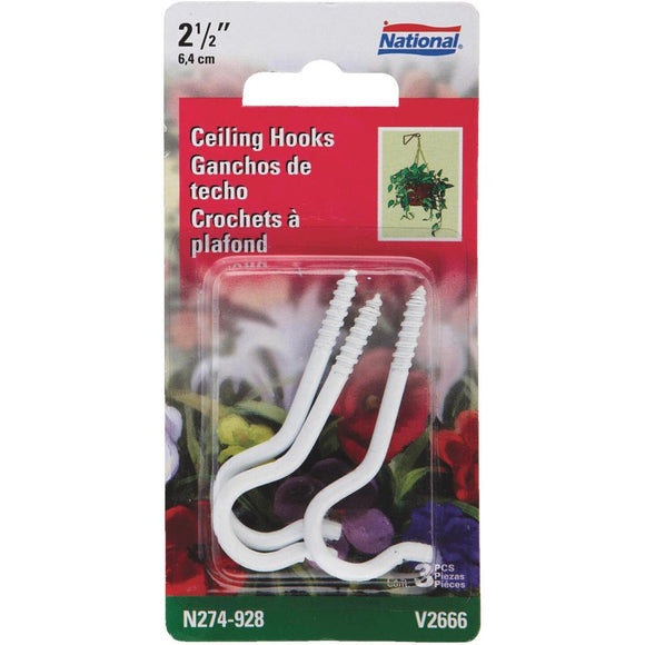 National 2-1/2 In. White Ceiling Hook (3 Pack)