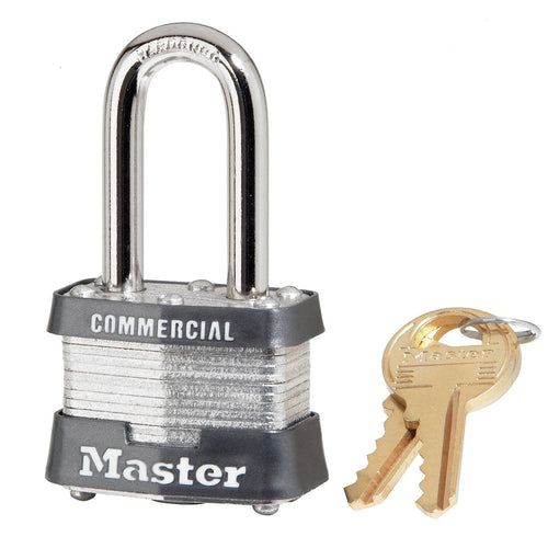 Master Lock Laminated Padlock 1-9/16in (40mm) Wide Laminated Steel Pin Tumbler Padlock with 1-1/2in (38mm) Shackle, Keyed Alike