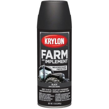 Krylon K01935000 Farm & Implement Spray Paint, Low Gloss Black ~ 12 oz Aerosol