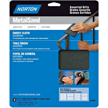 Norton 076607478559 Emery Cloth, Assorted Metal Sanding ~ 9